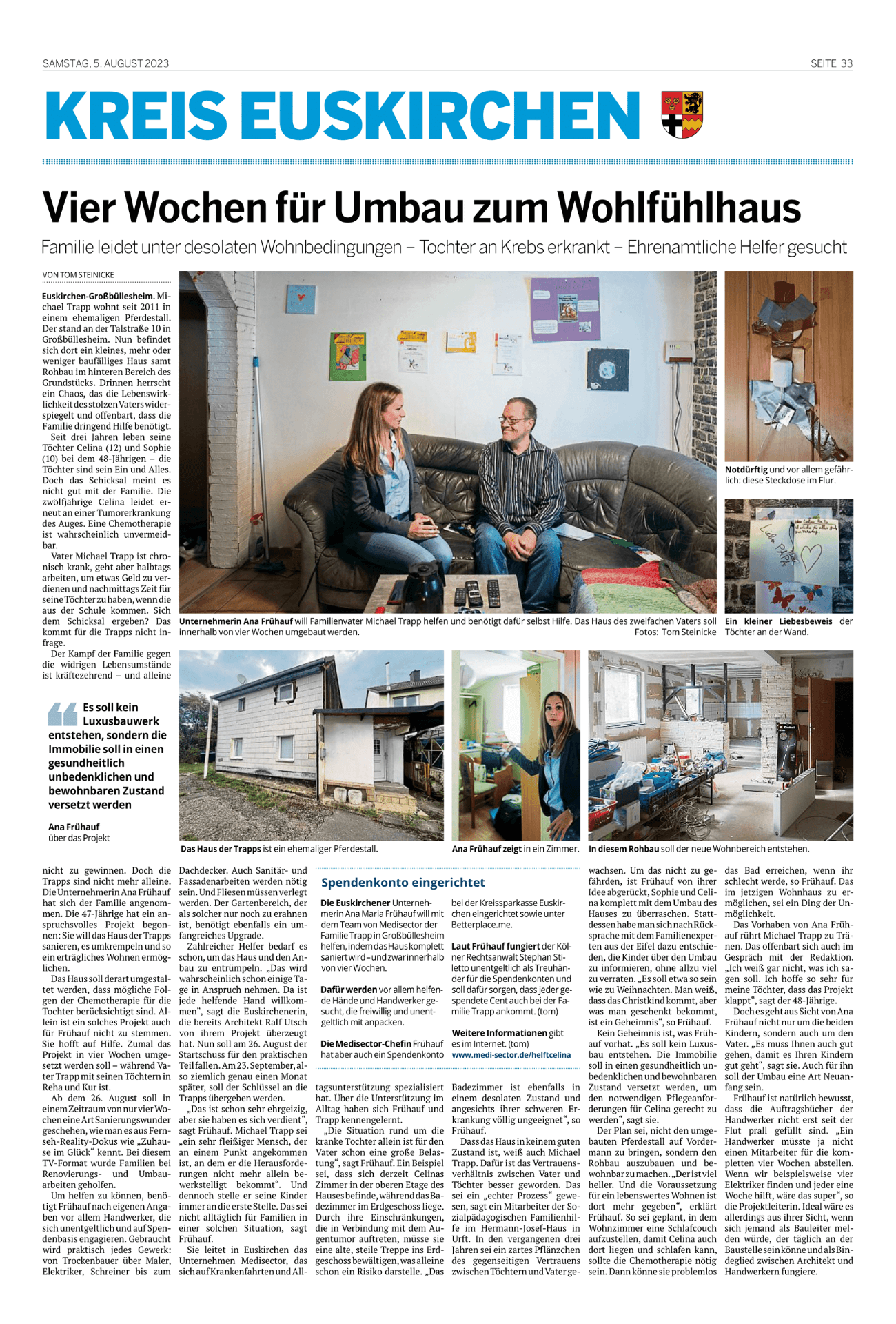 Zeitung berichtet über das besondere Projekt Helft Celina aus dem Kreis Euskirchen
